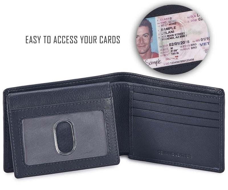 Cochoa Bifold Wallet for Men's Real Genuine Slim Leather RFID Blocking 2 ID Windows Stylish Travel Gift Box (NAPA, MIDNIGHT NAVY) - Image 2